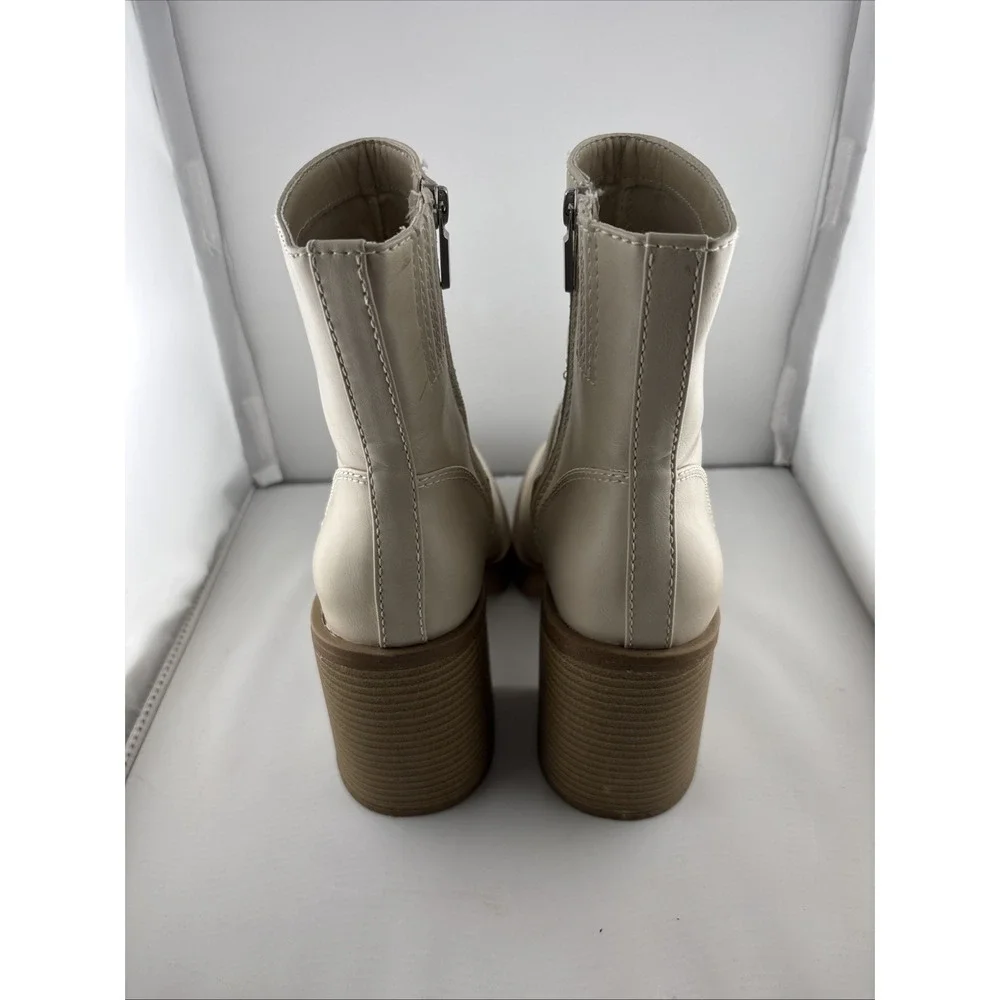 Universal Threads Chunky Ankle Zip Heel Boots Cream Faux Leather Women Size 9